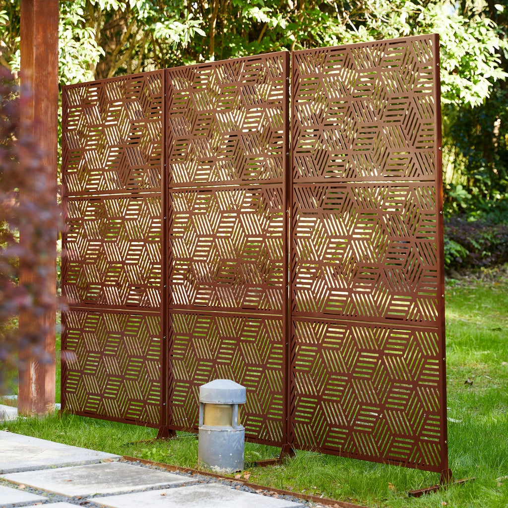 Glitzhome Écran de séparation de pièce, pare-brise à 3 panneaux, motif floral galvanisé, 6 pieds