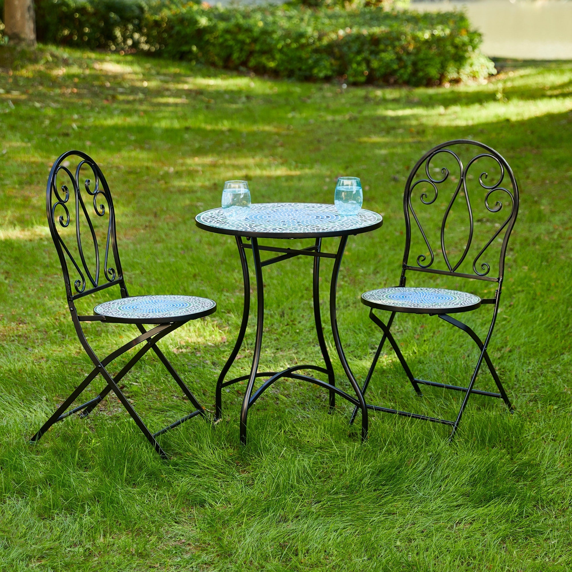 Ensemble bistro pliant en métal d'extérieur Glitzhome, 3 pièces : table et chaises de patio