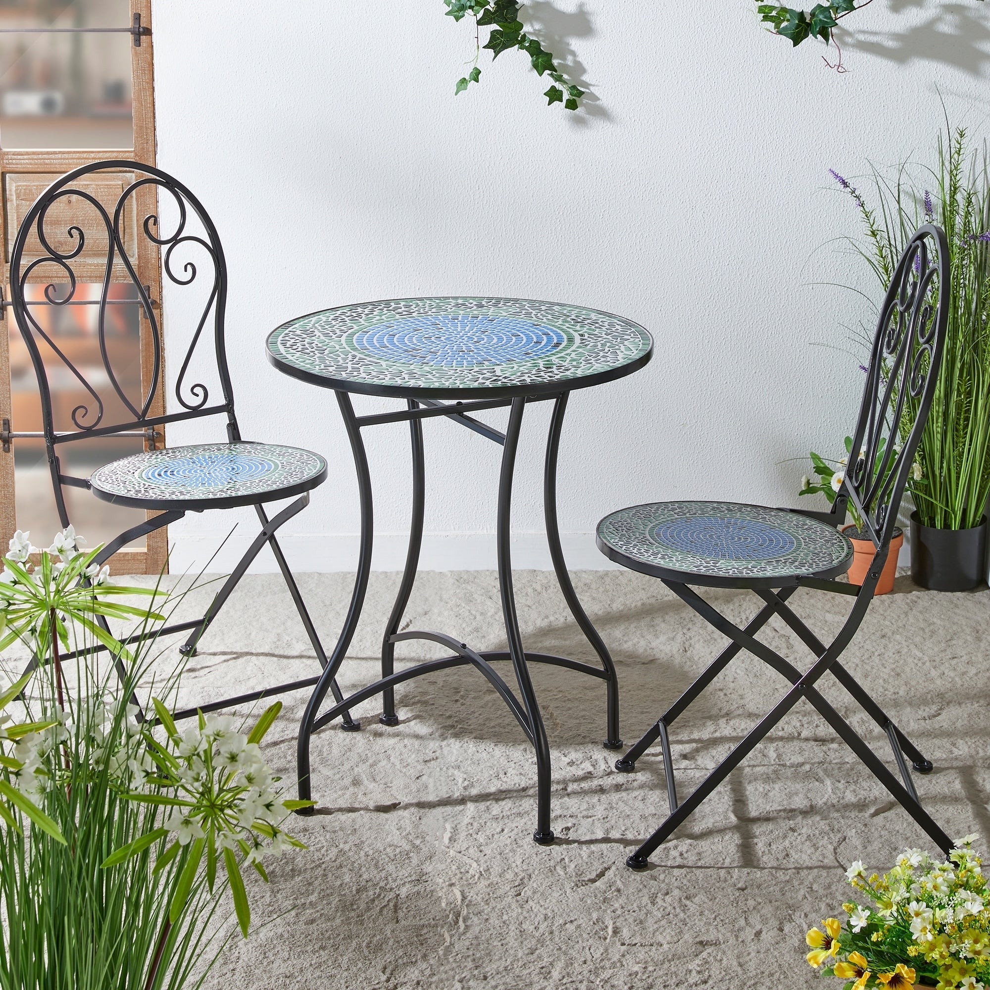 Ensemble bistro pliant en métal d'extérieur Glitzhome, 3 pièces : table et chaises de patio