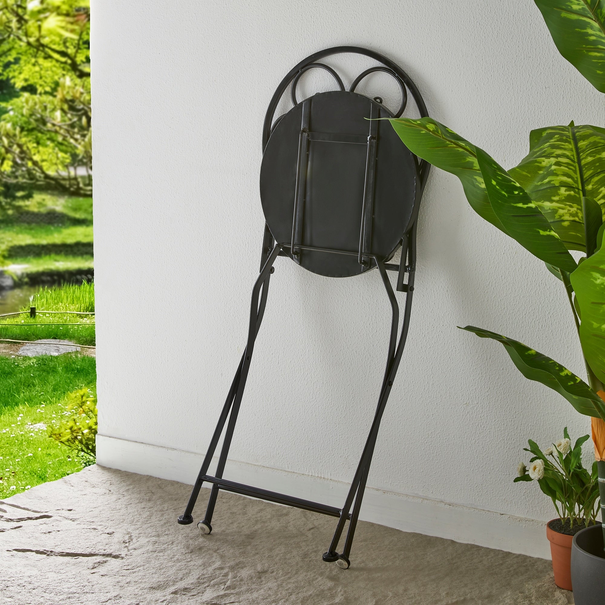 Ensemble bistro pliant en métal d'extérieur Glitzhome, 3 pièces : table et chaises de patio