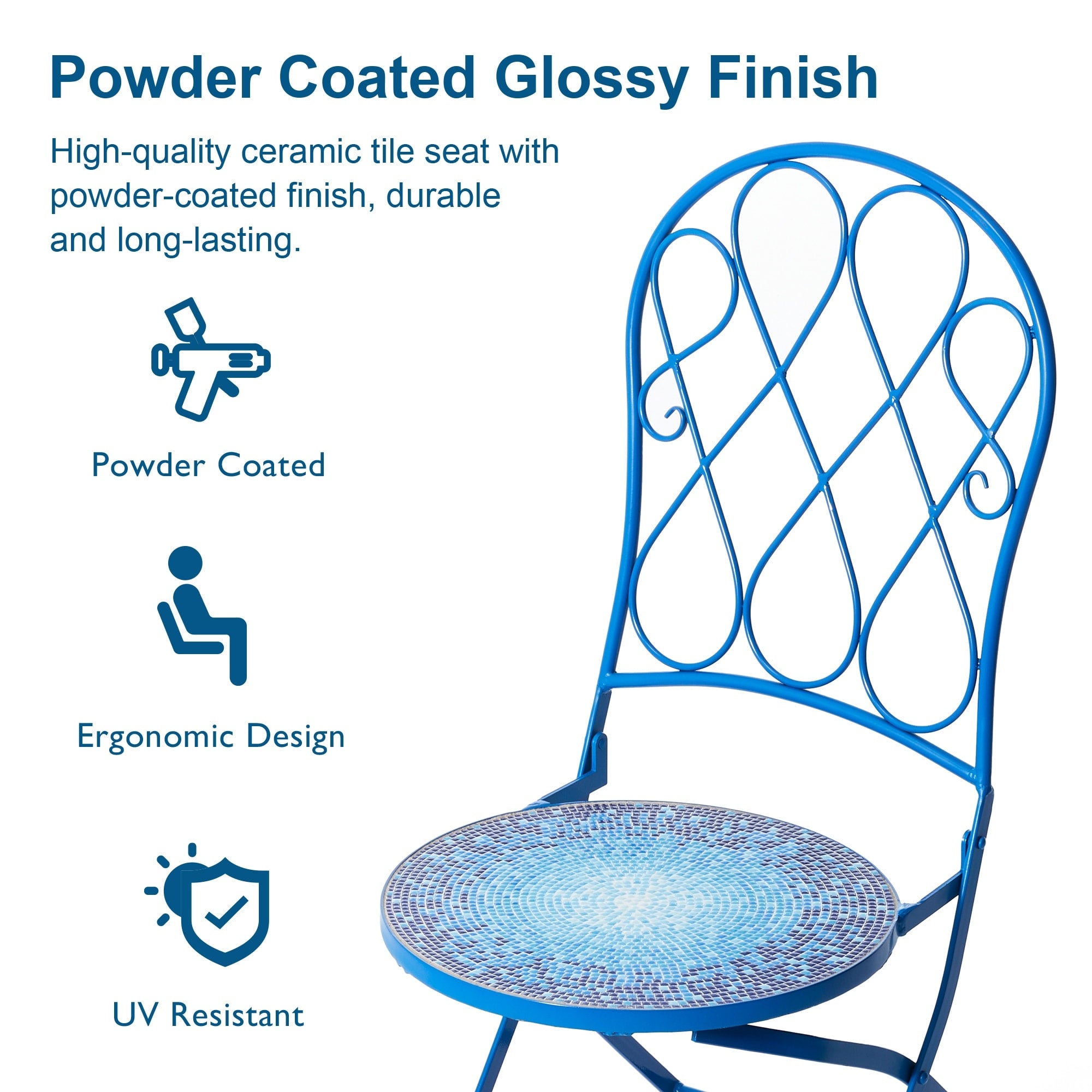 Ensemble bistro pliant en métal d'extérieur Glitzhome, 3 pièces : table et chaises de patio