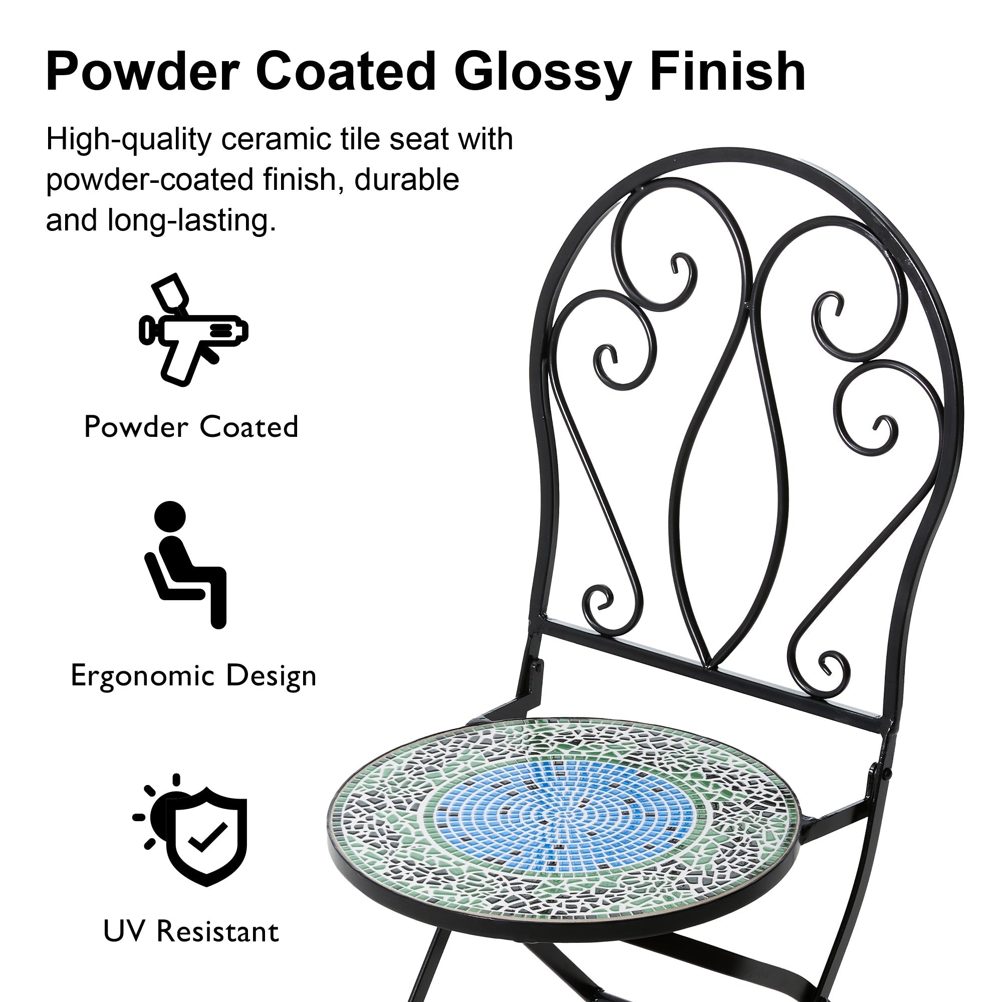 Ensemble bistro pliant en métal d'extérieur Glitzhome, 3 pièces : table et chaises de patio