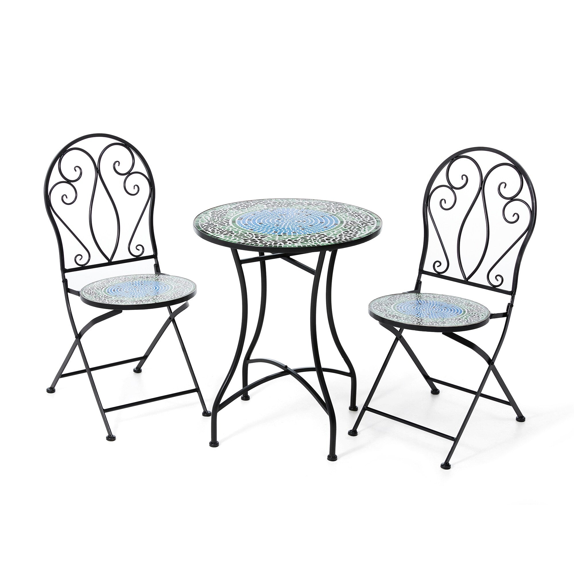 Ensemble bistro pliant en métal d'extérieur Glitzhome, 3 pièces : table et chaises de patio