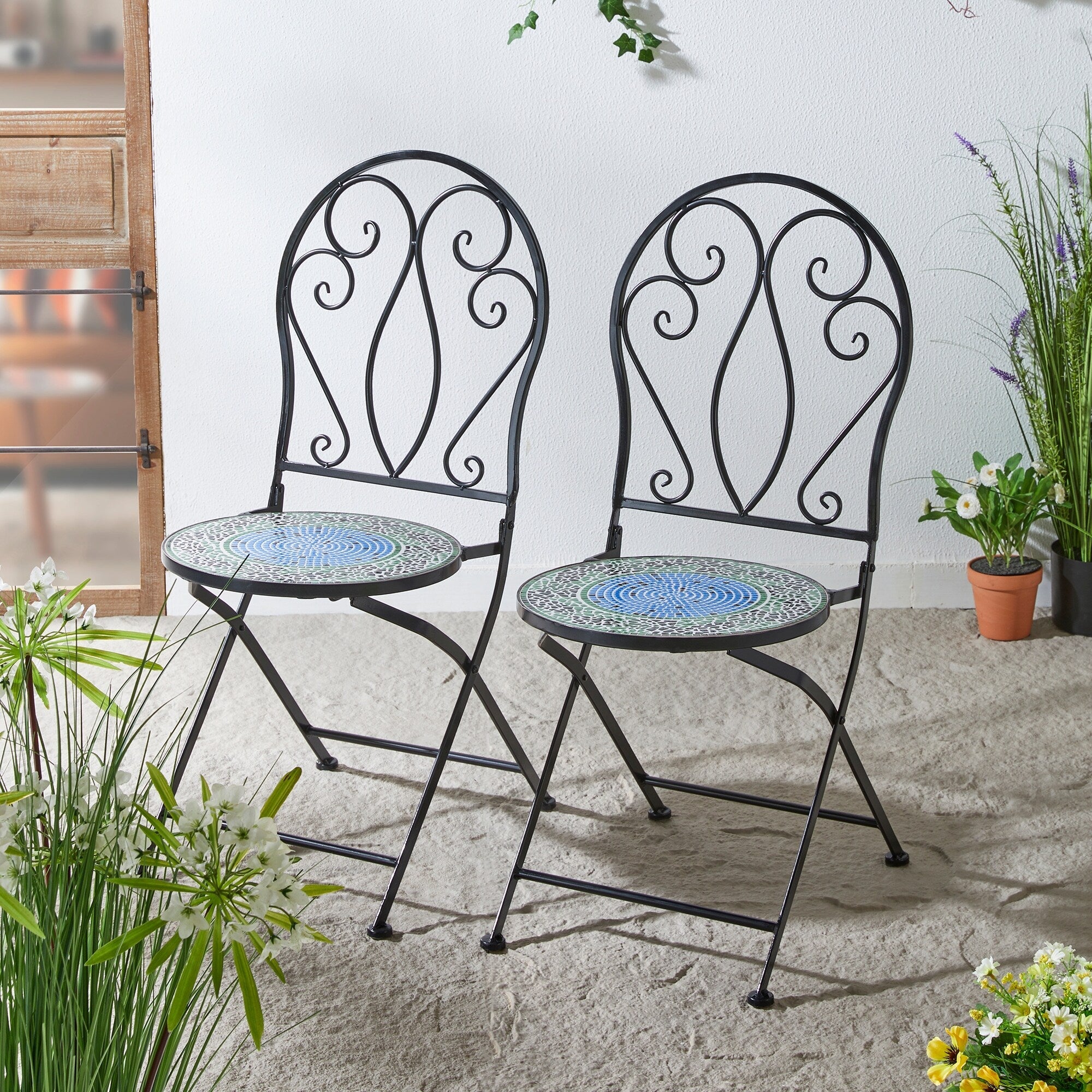 Ensemble bistro pliant en métal d'extérieur Glitzhome, 3 pièces : table et chaises de patio