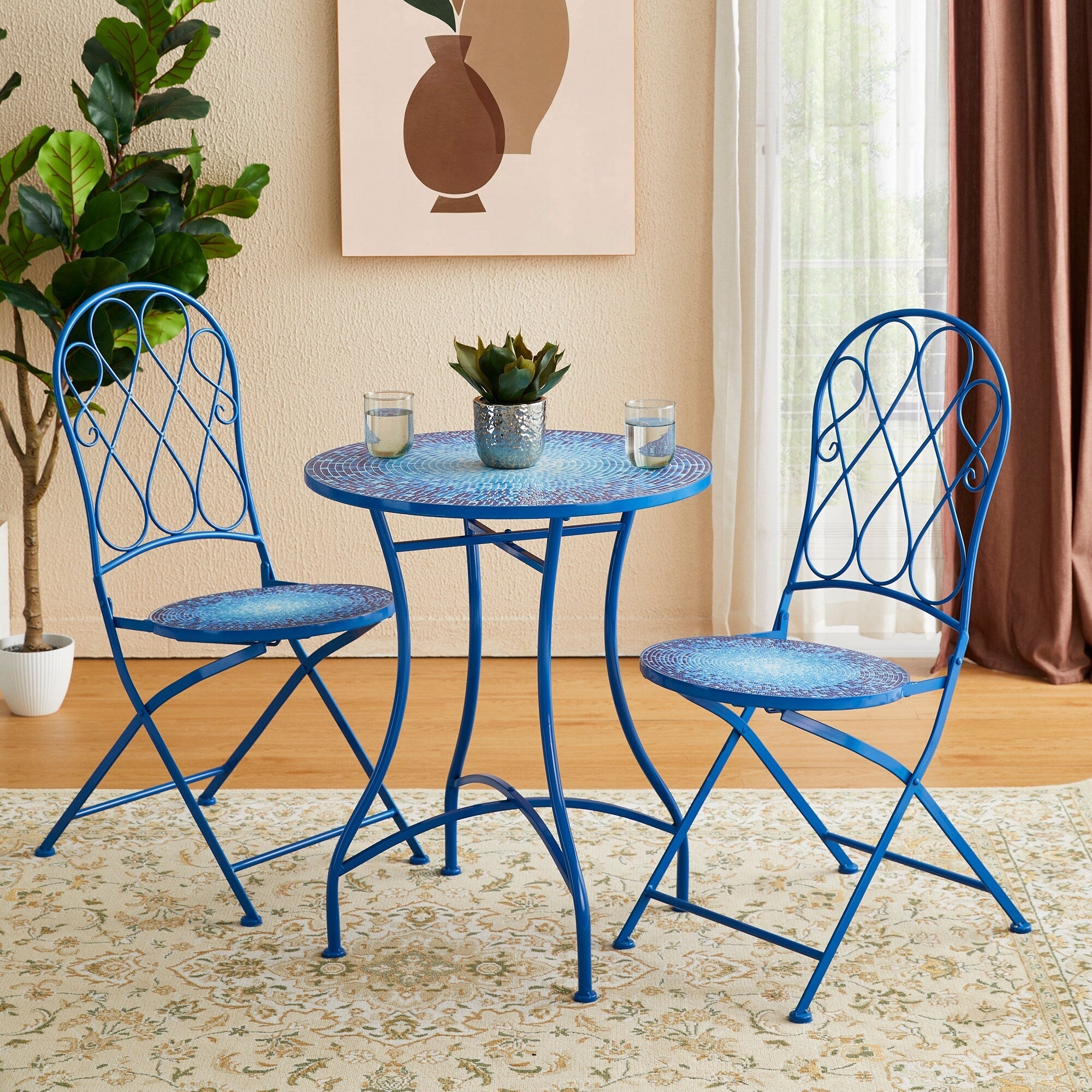 Ensemble bistro pliant en métal d'extérieur Glitzhome, 3 pièces : table et chaises de patio