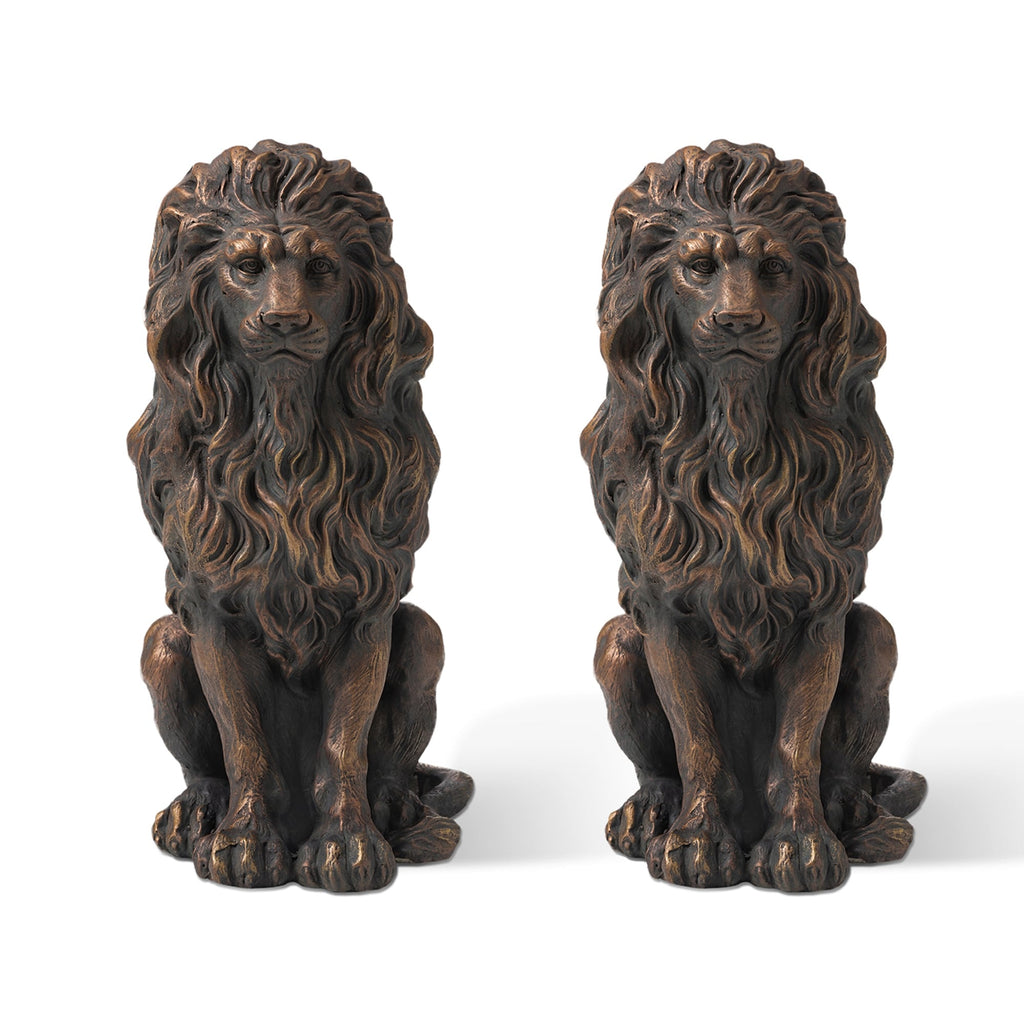 Glitzhome MGO - Lot de 2 statues de lions gardiens majestueux assis, pour porche, sculpture d'extérieur et d'intérieur