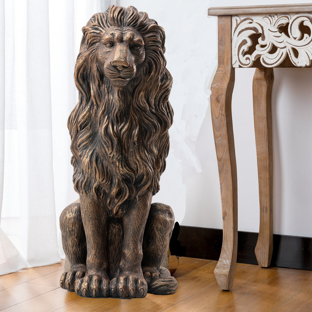 Glitzhome MGO - Lot de 2 statues de lions gardiens majestueux assis, pour porche, sculpture d'extérieur et d'intérieur