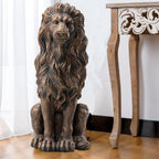 Glitzhome MGO - Lot de 2 statues de lions gardiens majestueux assis, pour porche, sculpture d'extérieur et d'intérieur