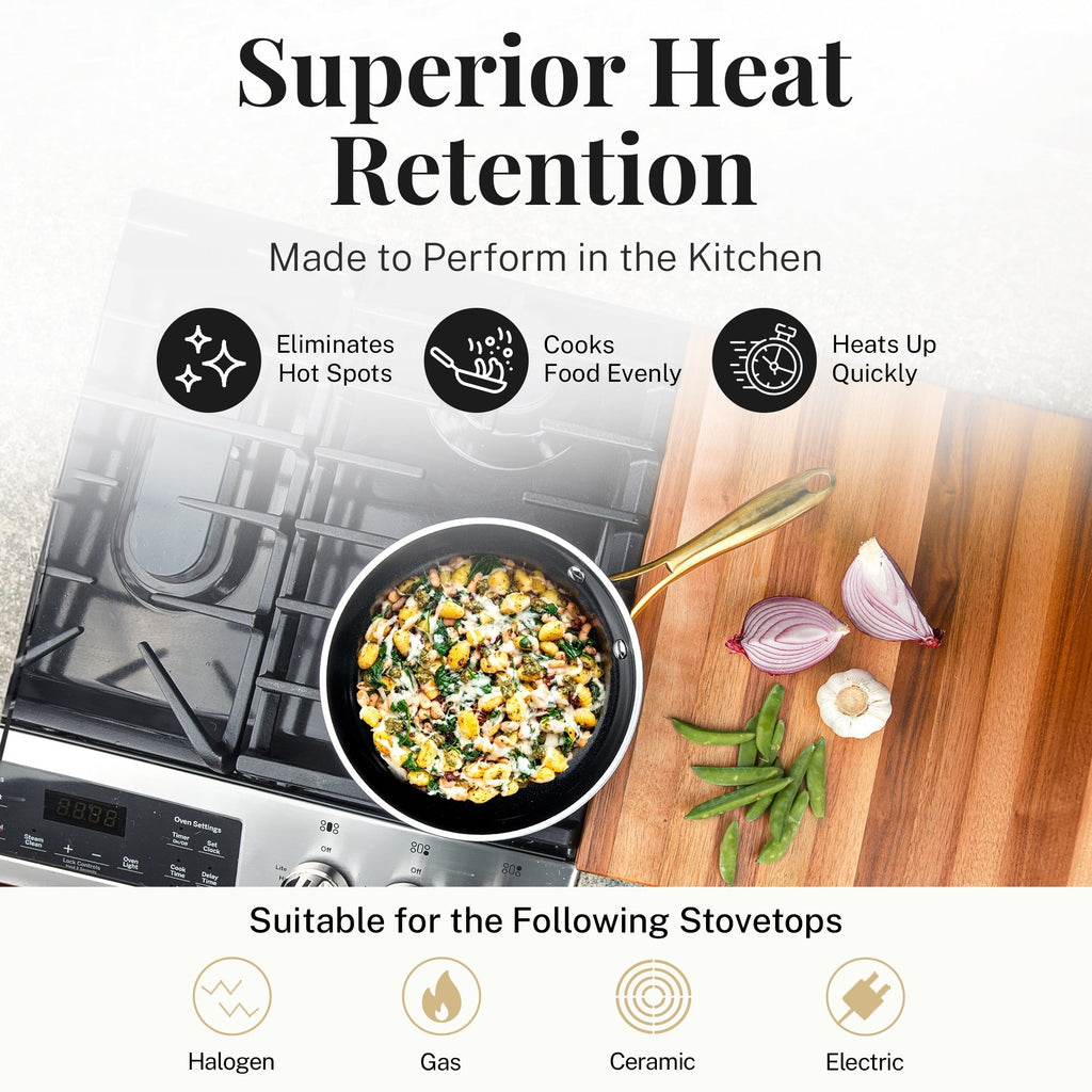 Gotham Steel Ensemble de 15 pièces de casseroles et poêles noires ultra antiadhésives en céramique avec ustensiles