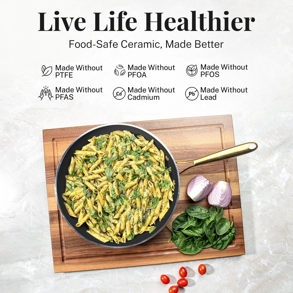 Gotham Steel Ensemble de 15 pièces de casseroles et poêles noires ultra antiadhésives en céramique avec ustensiles