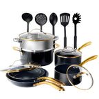 Gotham Steel Ensemble de 15 pièces de casseroles et poêles noires ultra antiadhésives en céramique avec ustensiles