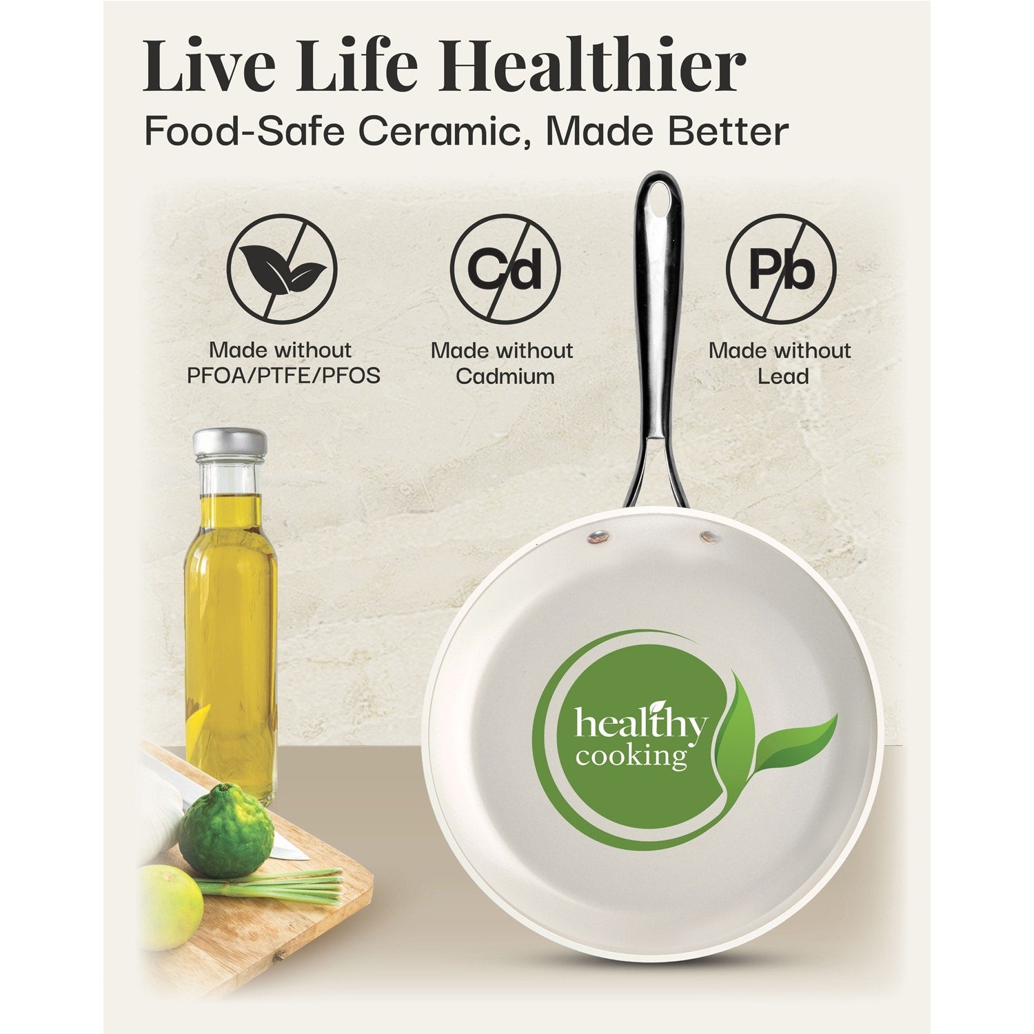 Gotham Steel Cream Ensemble de 12 pièces de casseroles et poêles ultra antiadhésives en céramique avec poignées Stay Cool