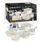 Gotham Steel Cream Ensemble de 12 pièces de casseroles et poêles ultra antiadhésives en céramique avec poignées Stay Cool