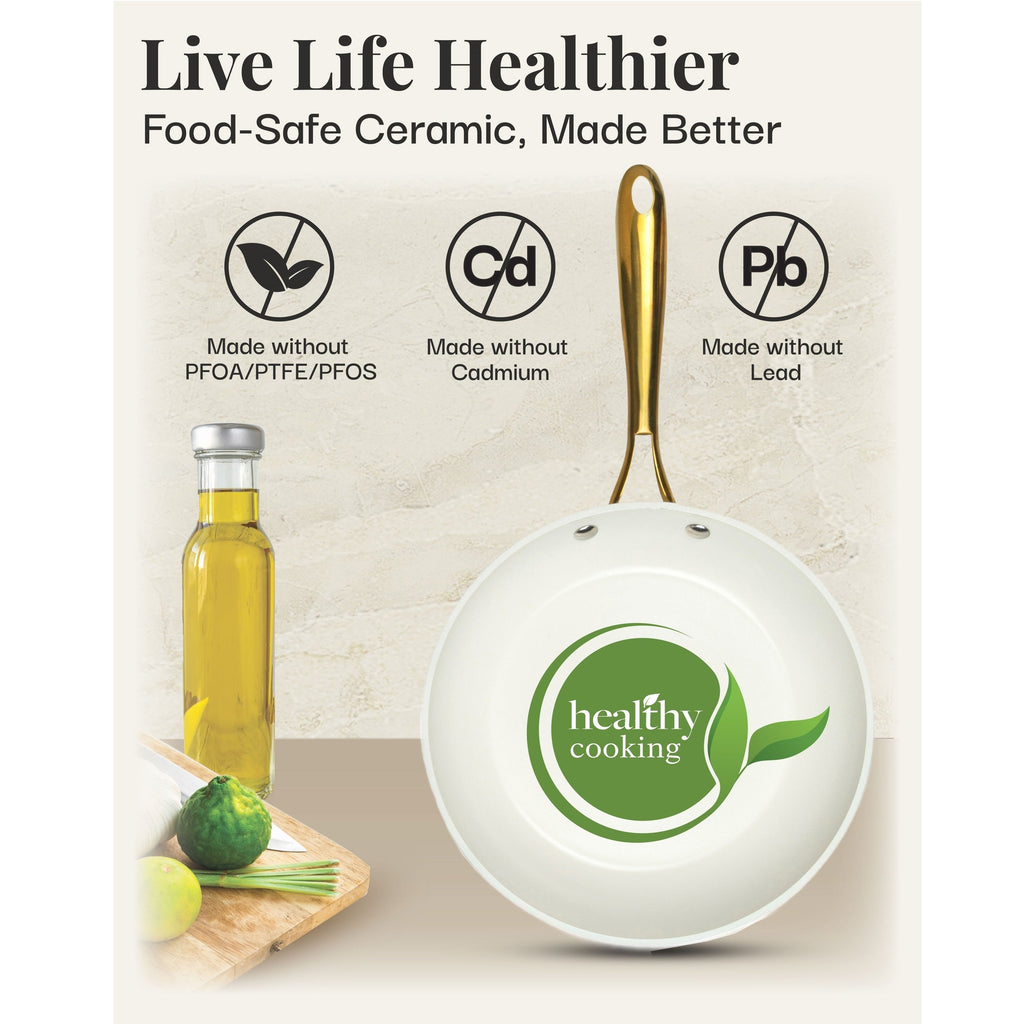 Gotham Steel Ensemble de 15 pièces de casseroles et poêles en céramique ultra antiadhésive couleur crème avec ustensiles