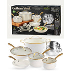Gotham Steel Ensemble de 15 pièces de casseroles et poêles en céramique ultra antiadhésive couleur crème avec ustensiles