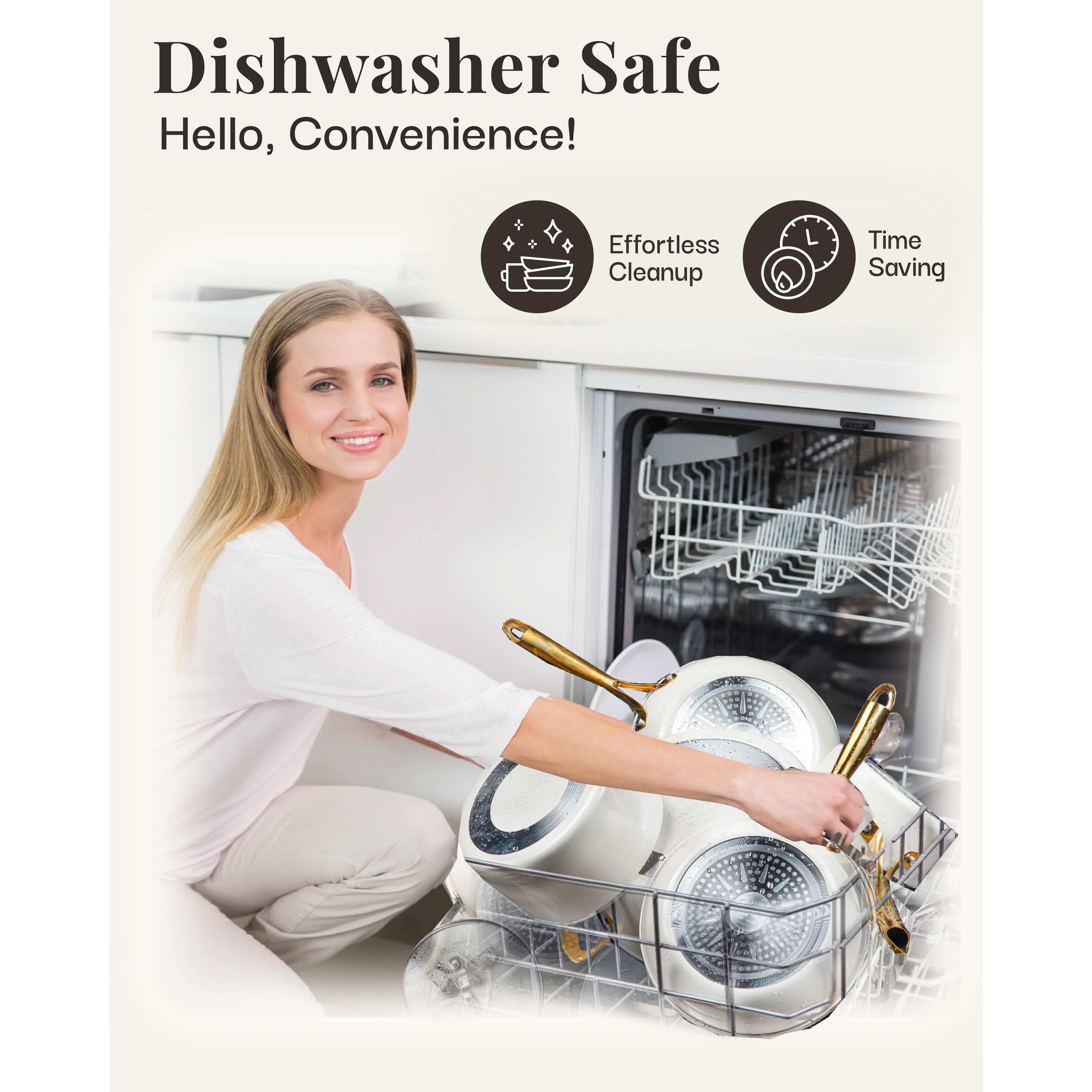 Gotham Steel Ensemble de 15 pièces de casseroles et poêles en céramique ultra antiadhésive couleur crème avec ustensiles