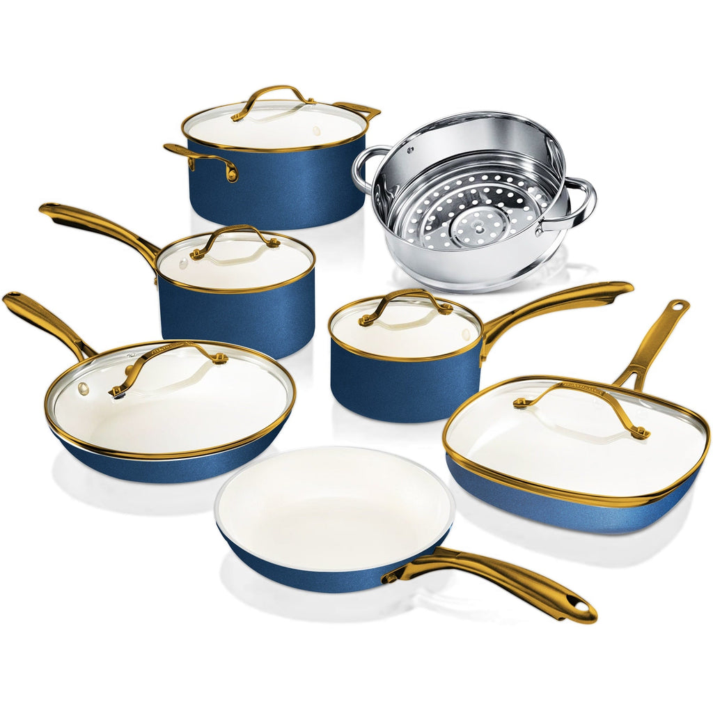 Ensemble de casseroles et poêles antiadhésives Gotham Steel crème/bleu marine, 12 pièces