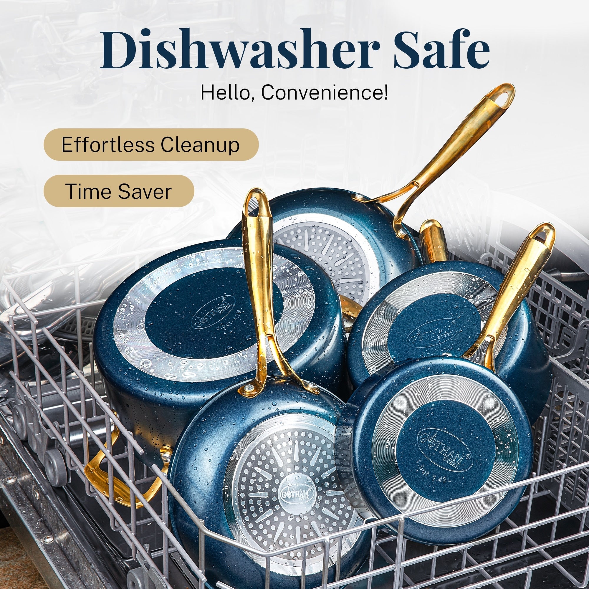 Ensemble de casseroles et poêles antiadhésives Gotham Steel crème/bleu marine, 12 pièces