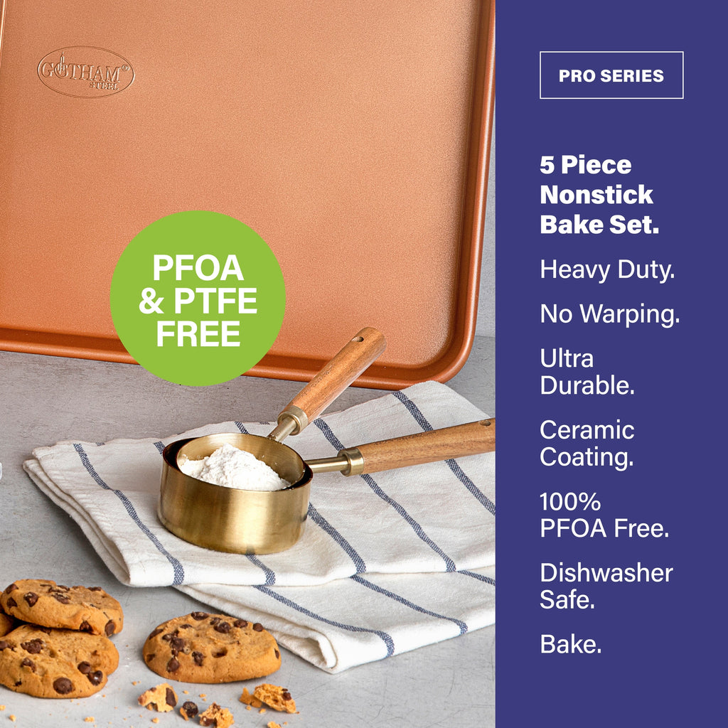 Ensemble de 20 pièces de batterie de cuisine et de matériel de pâtisserie Gotham Steel Pro en acier anodisé dur.