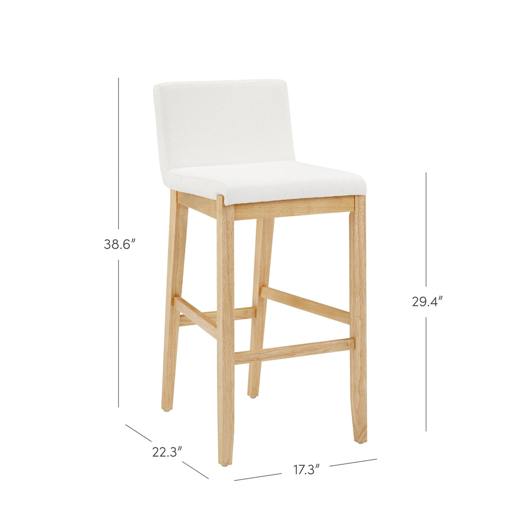Tabouret de bar moderne Gracie, chaise rembourrée en bouclette et pieds en bois brossé