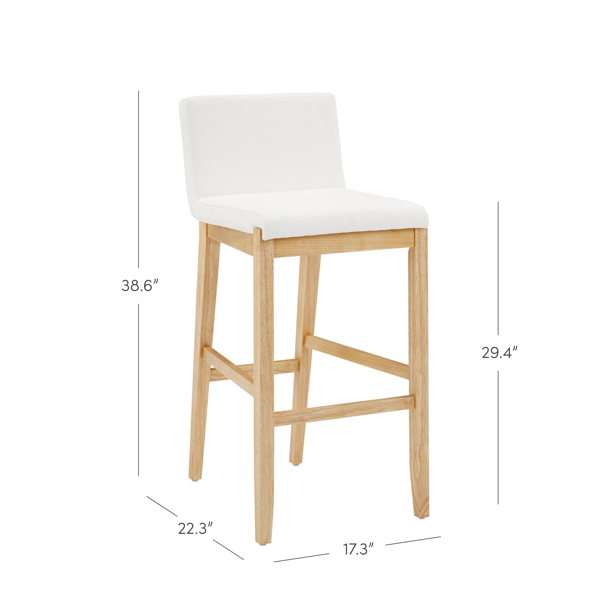 Tabouret de bar moderne Gracie, chaise rembourrée en bouclette et pieds en bois brossé
