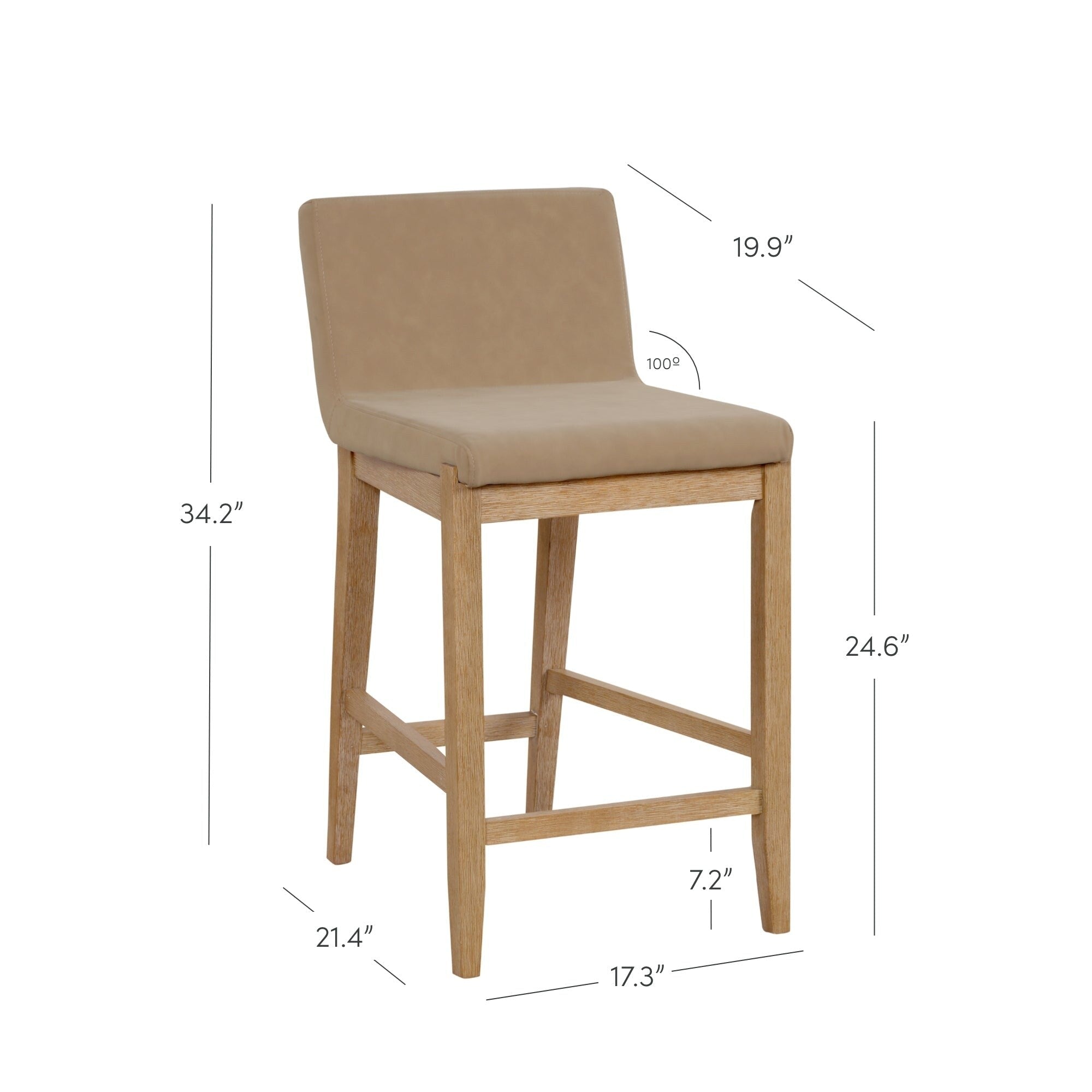 Tabouret de bar moderne Gracie, chaise rembourrée en bouclette et pieds en bois brossé