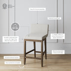 Tabouret de bar moderne Gracie, chaise rembourrée en bouclette et pieds en bois brossé