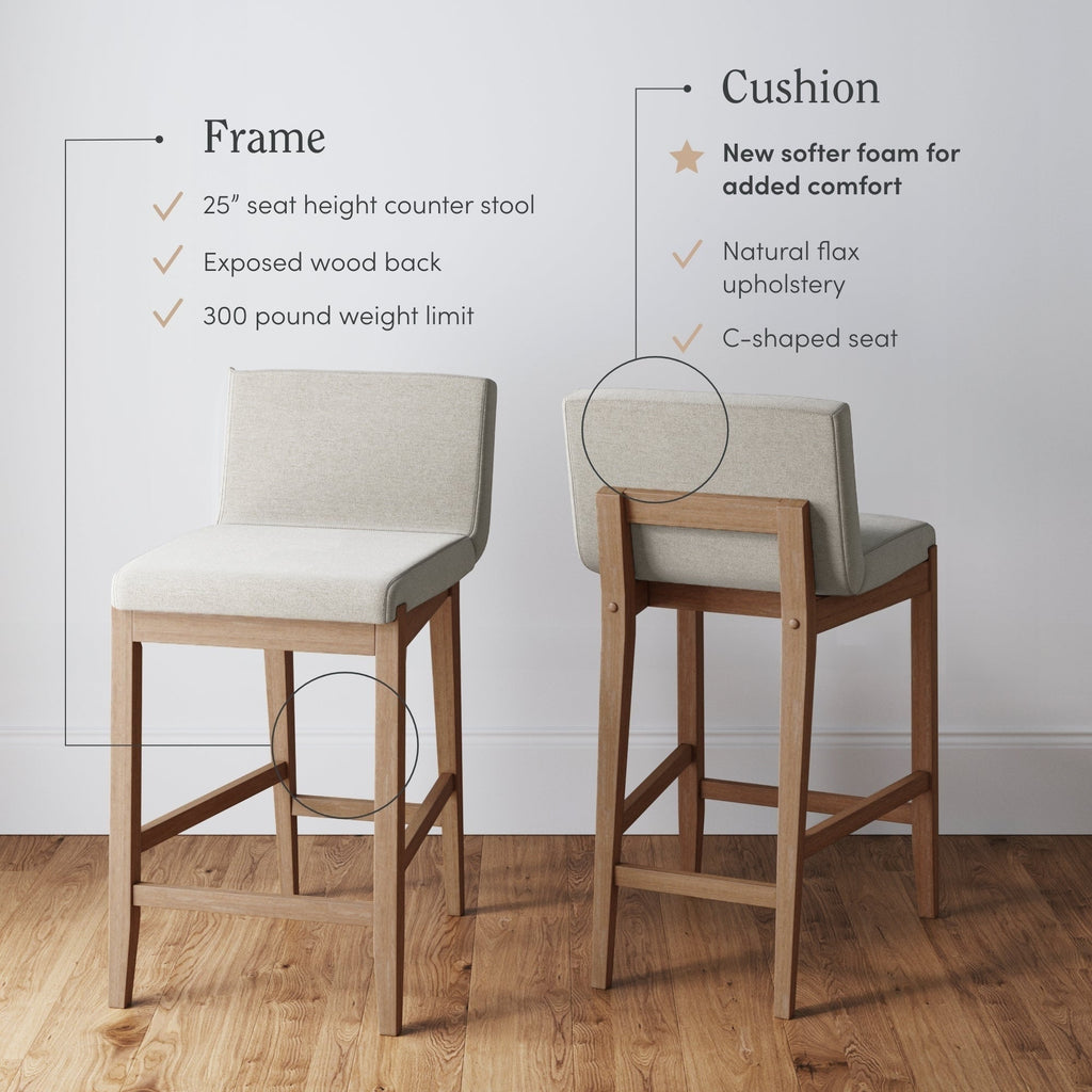 Tabouret de bar moderne Gracie, chaise rembourrée en bouclette et pieds en bois brossé