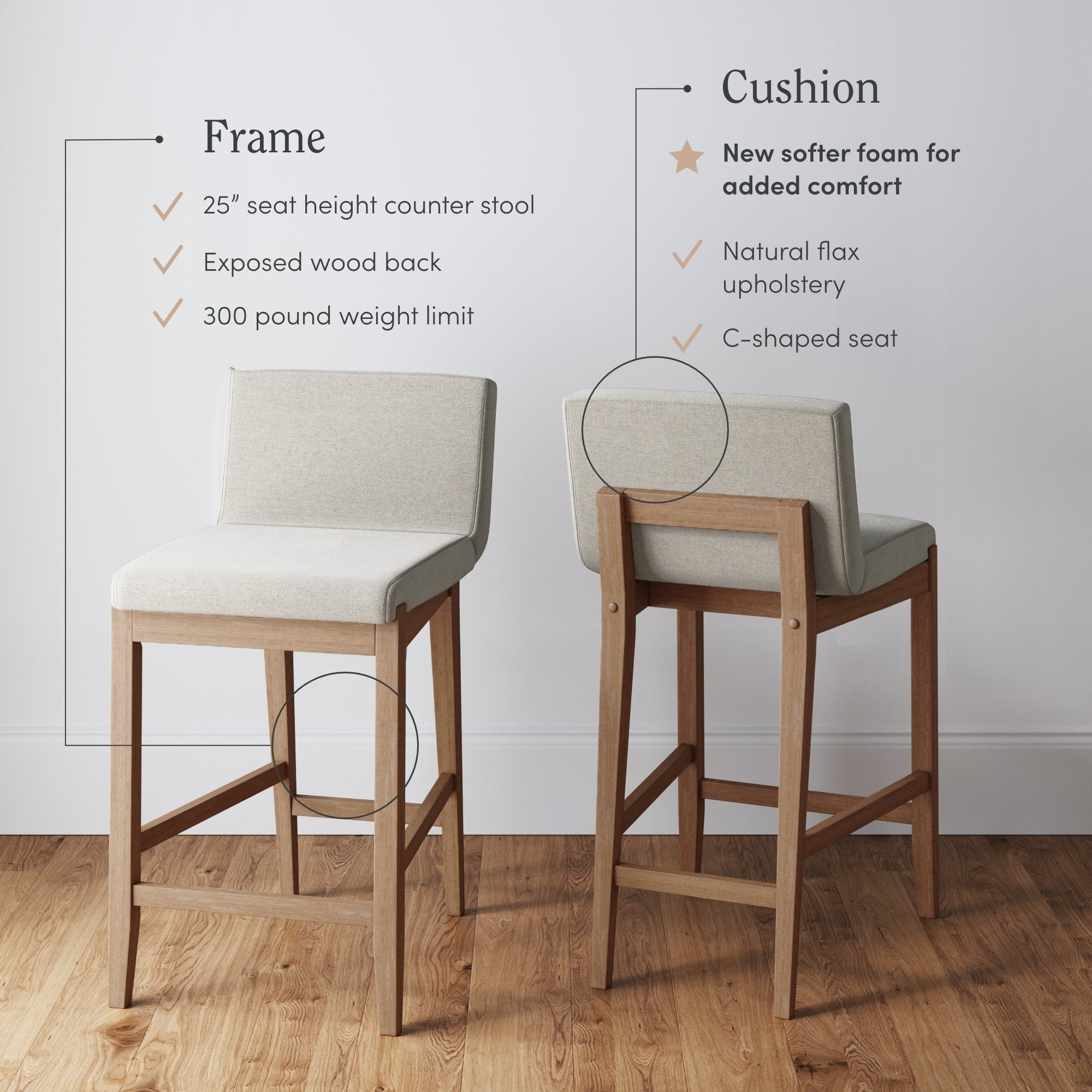 Tabouret de bar moderne Gracie, chaise rembourrée en bouclette et pieds en bois brossé