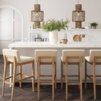 Tabouret de bar moderne Gracie, chaise rembourrée en bouclette et pieds en bois brossé