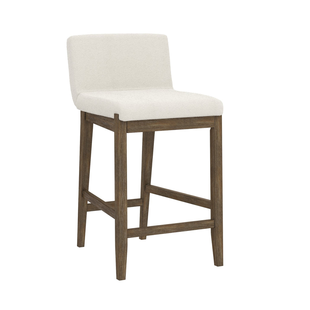 Tabouret de bar moderne Gracie, chaise rembourrée en bouclette et pieds en bois brossé