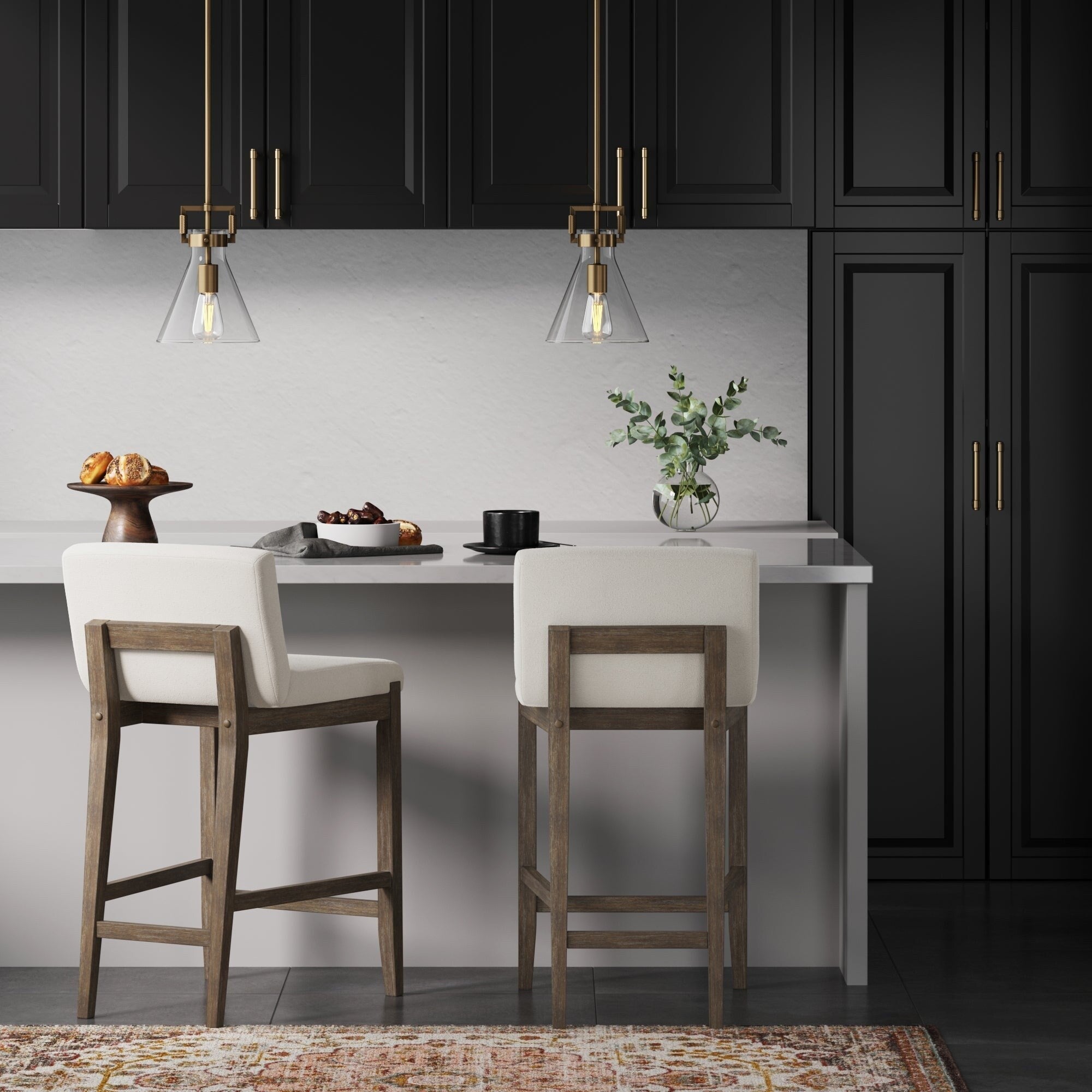 Tabouret de bar moderne Gracie, chaise rembourrée en bouclette et pieds en bois brossé