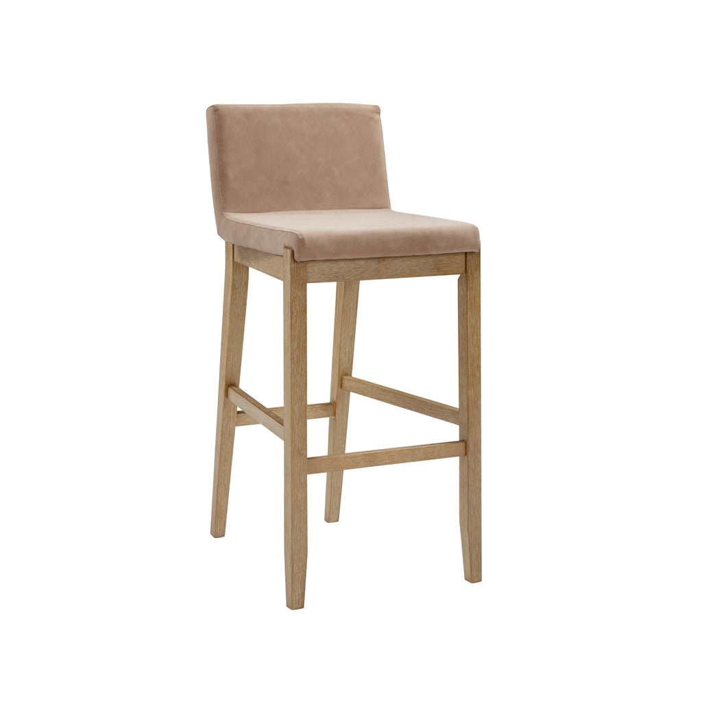 Tabouret de bar moderne Gracie, chaise rembourrée en bouclette et pieds en bois brossé