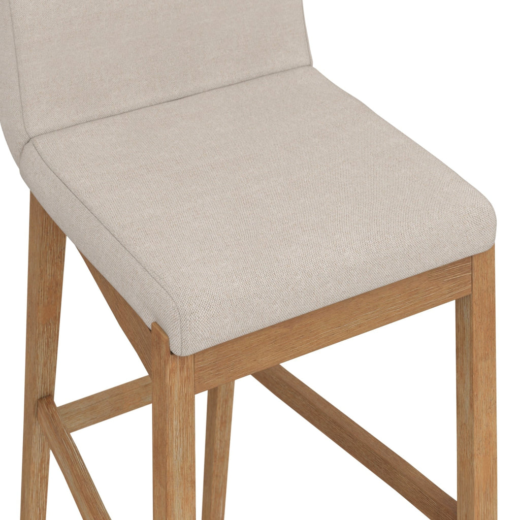 Tabouret de bar moderne Gracie, chaise rembourrée en bouclette et pieds en bois brossé