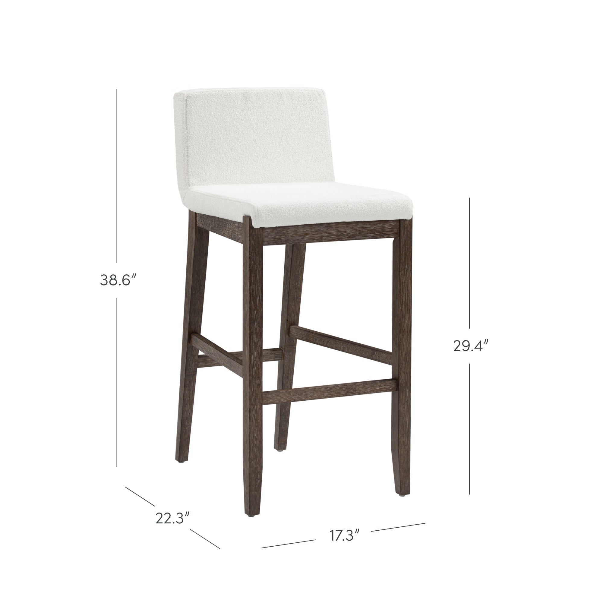 Tabouret de bar moderne Gracie, chaise rembourrée en bouclette et pieds en bois brossé