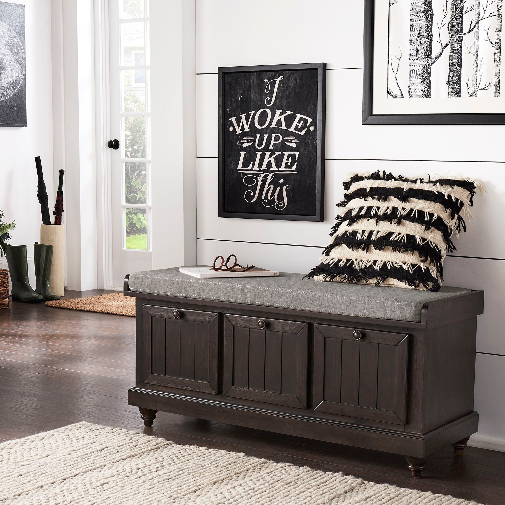 Banc de rangement Granger avec coussin de siège en lin par iNSPIRE Q Classic