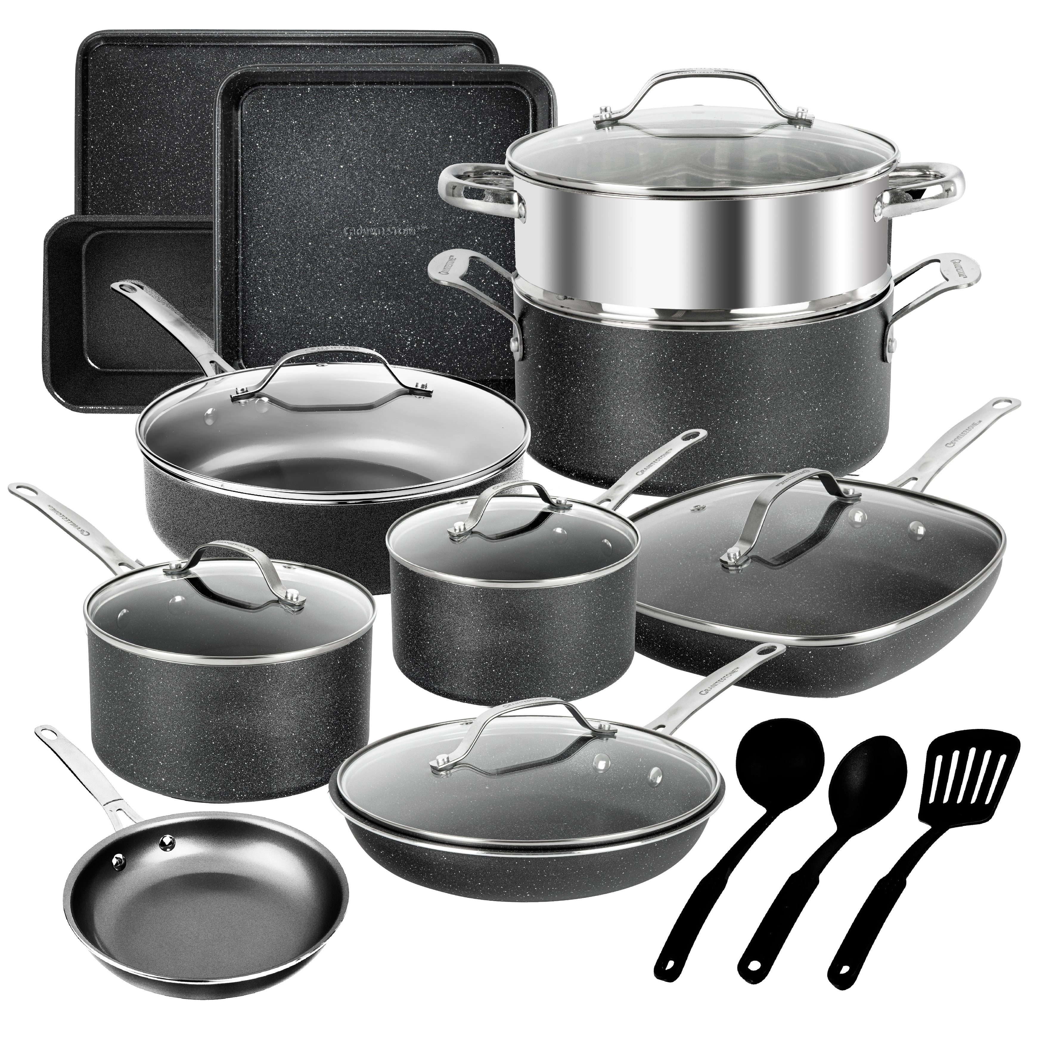 Ensemble de casseroles, poêles, ustensiles de cuisine et de pâtisserie antiadhésifs Granitestone 20 pièces