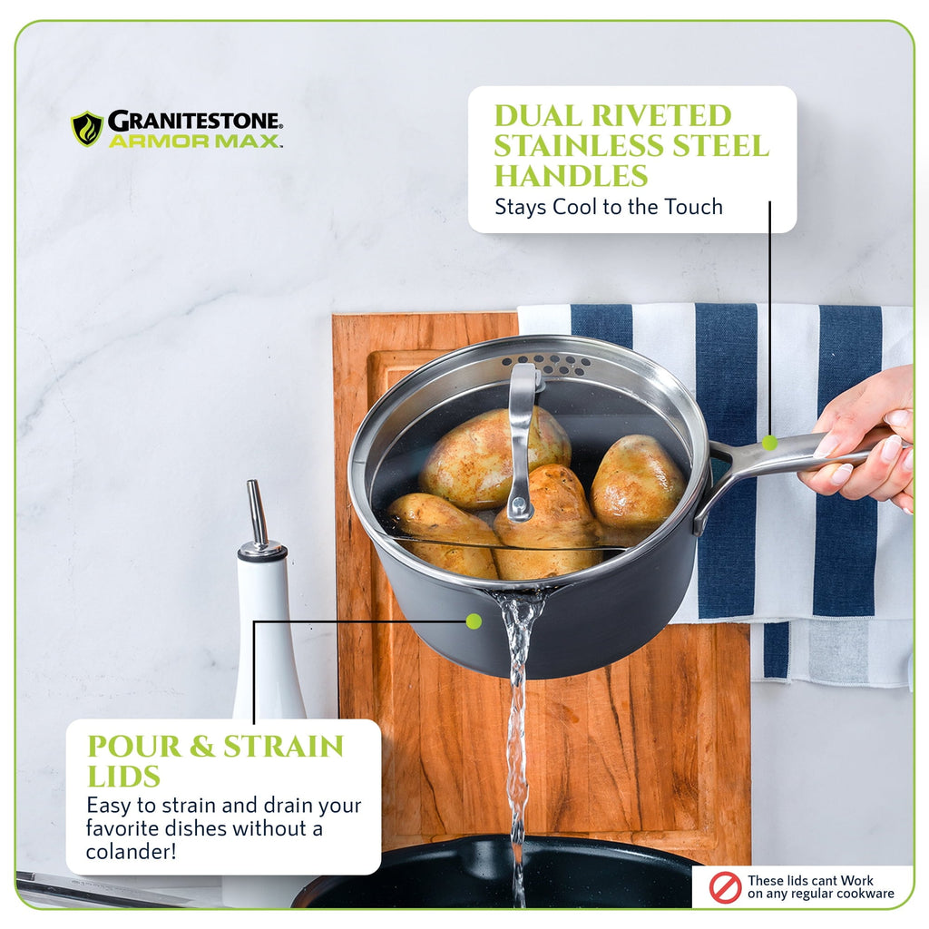 Ensemble de cuisine Granitestone Armor Max 14 pièces en acier anodisé dur.