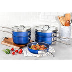 Ensemble de casseroles et poêles antiadhésives Granitestone Blue 15 pièces Stackmaster avec couvercles en verre