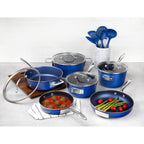 Ensemble de casseroles et poêles antiadhésives Granitestone Blue 15 pièces Stackmaster avec couvercles en verre