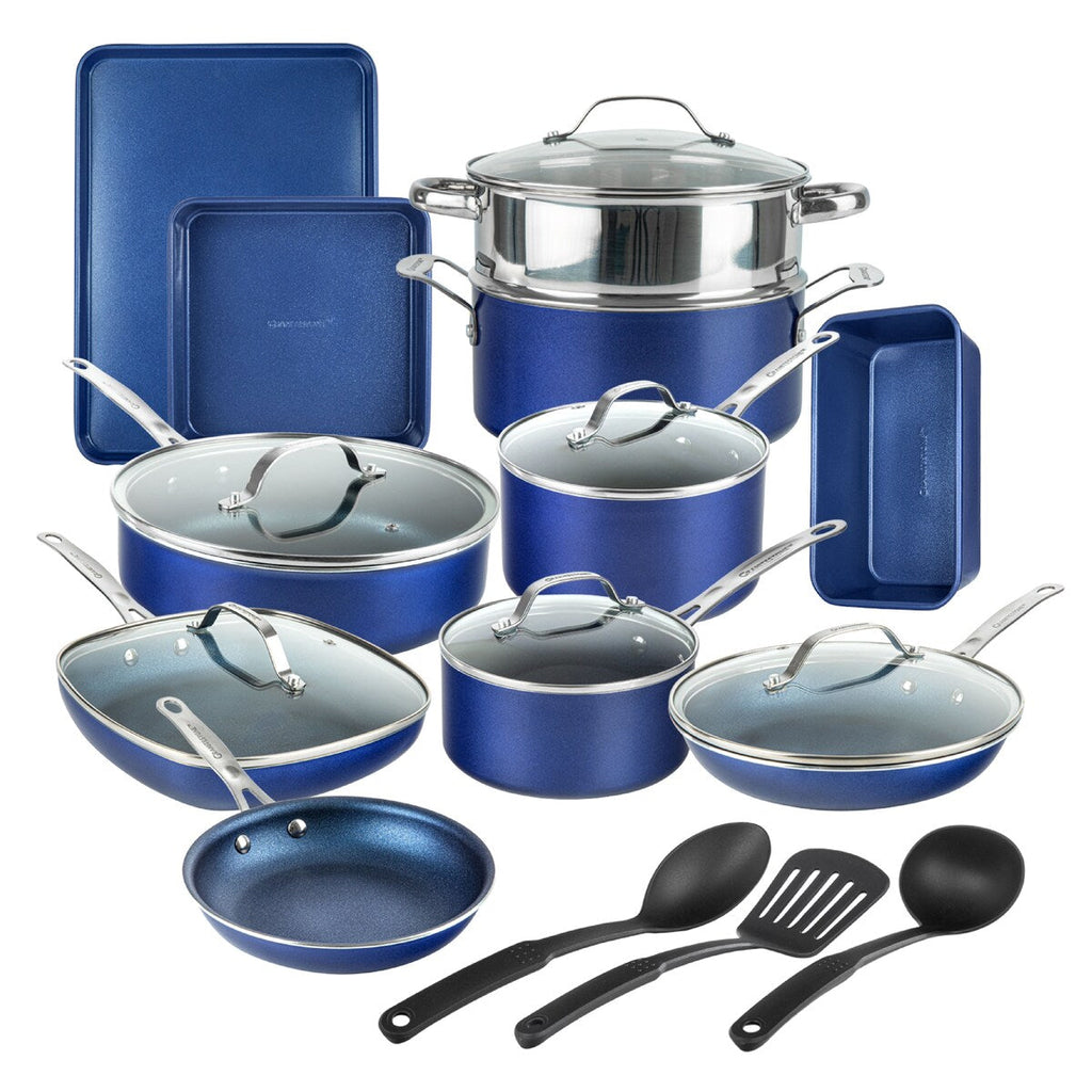 Ensemble de cuisine antiadhésif Granitestone bleu, 20 pièces