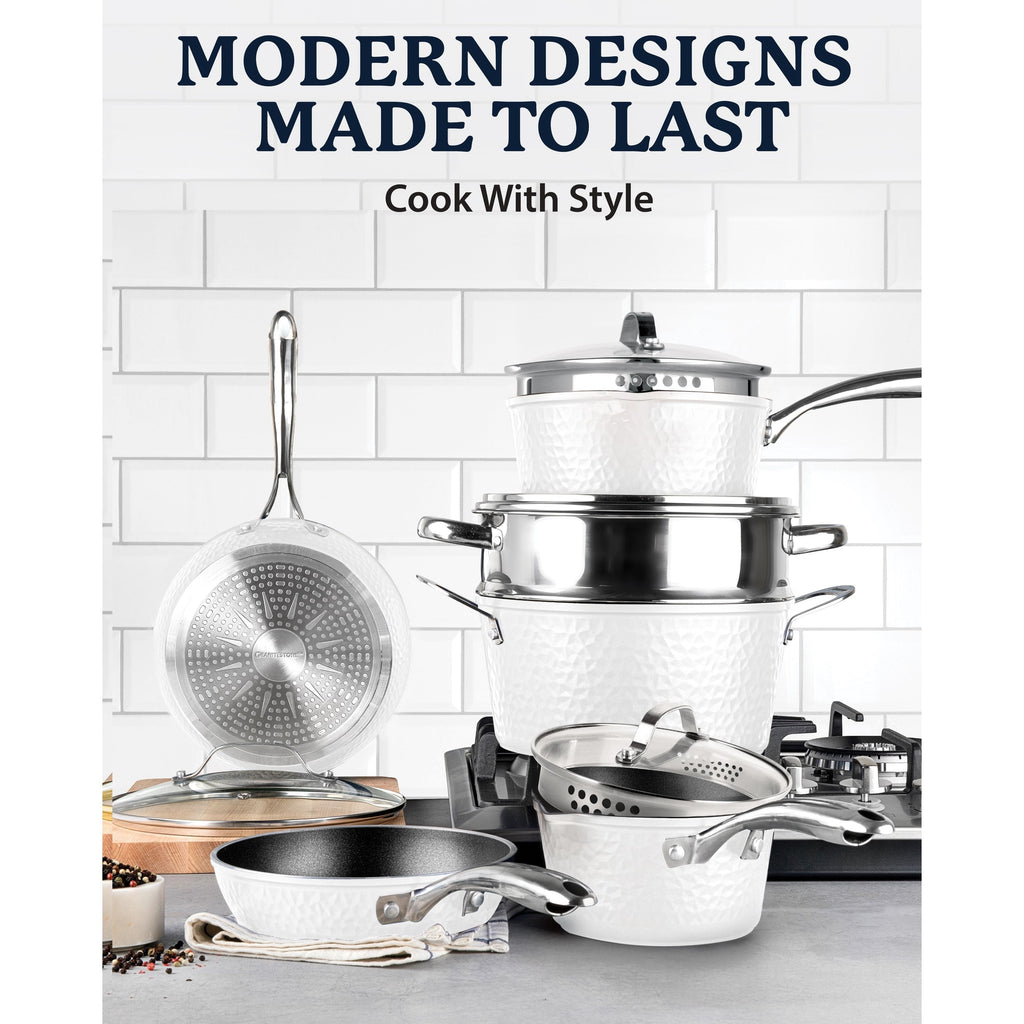 Ensemble de cuisine antiadhésif Granitestone Charleston en 15 pièces, forgé à la main