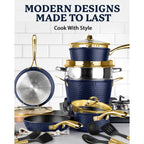 Ensemble de cuisine antiadhésif Granitestone Charleston en 15 pièces, forgé à la main