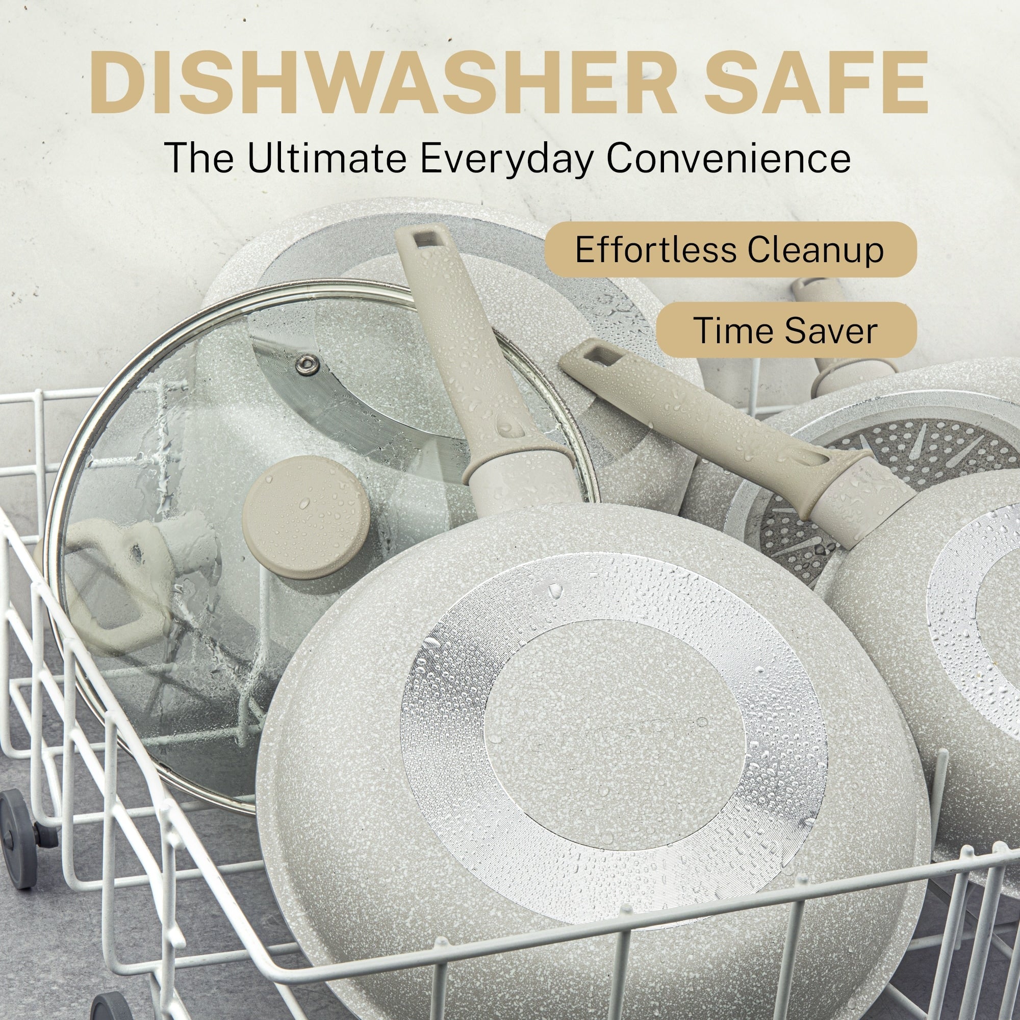 Ensemble de 20 pièces de casseroles et de plaques à pâtisserie antiadhésives Granitestone couleur crème désert.