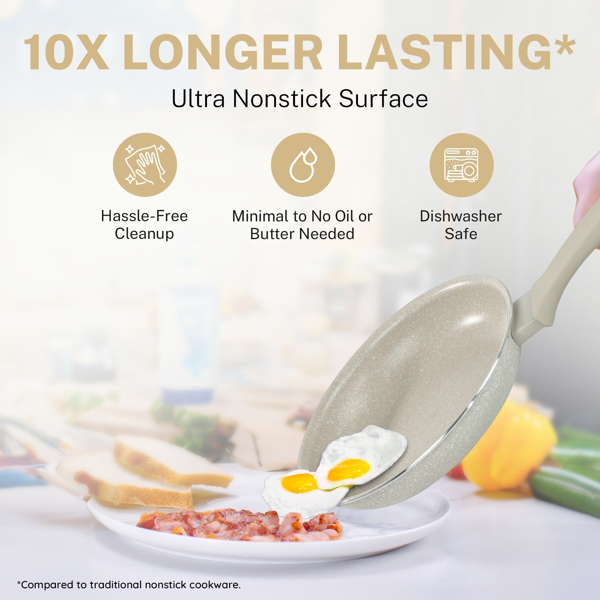 Ensemble de 20 pièces de casseroles et de plaques à pâtisserie antiadhésives Granitestone couleur crème désert.