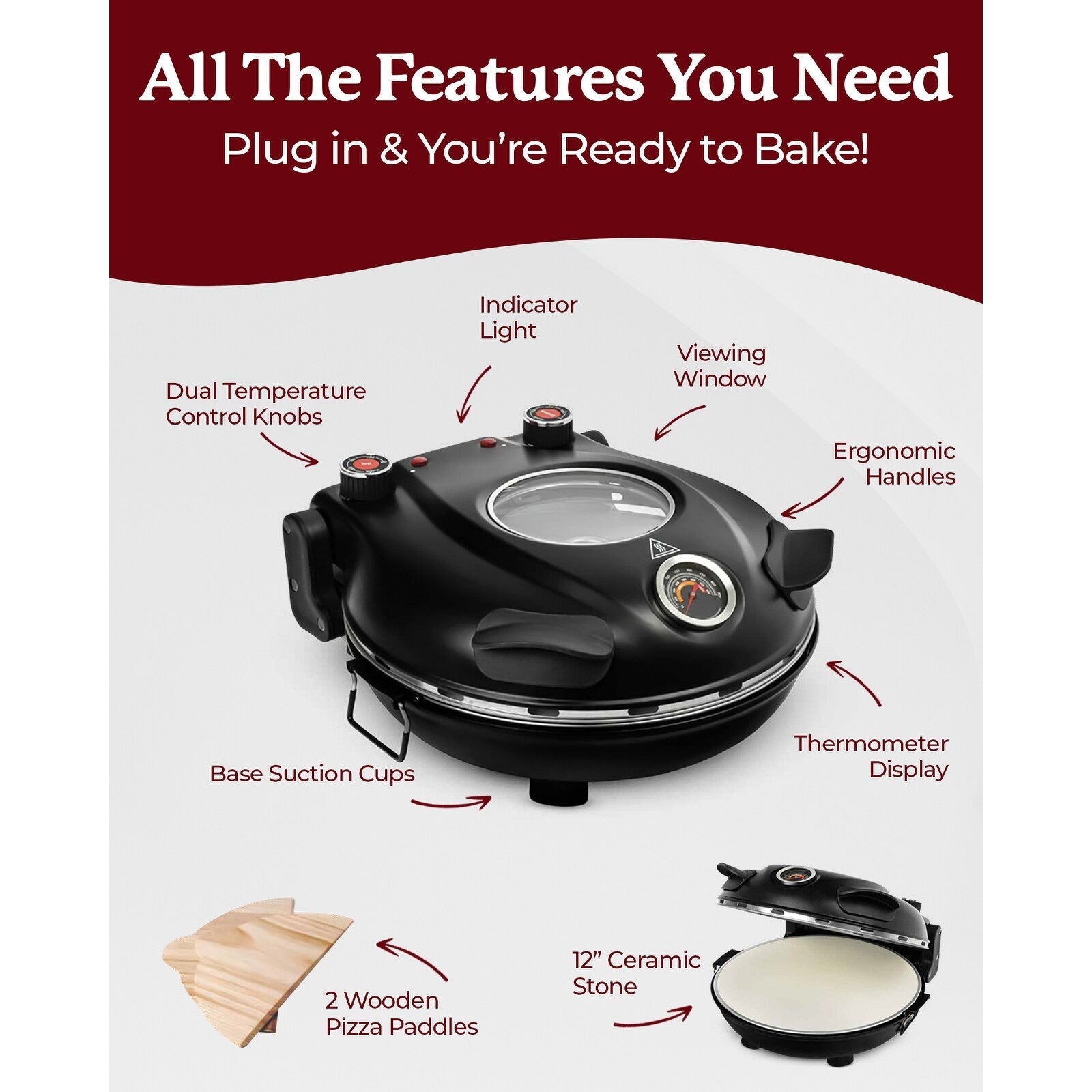 Four à pizza électrique Granitestone Piezano pour intérieur/extérieur avec pierre de céramique