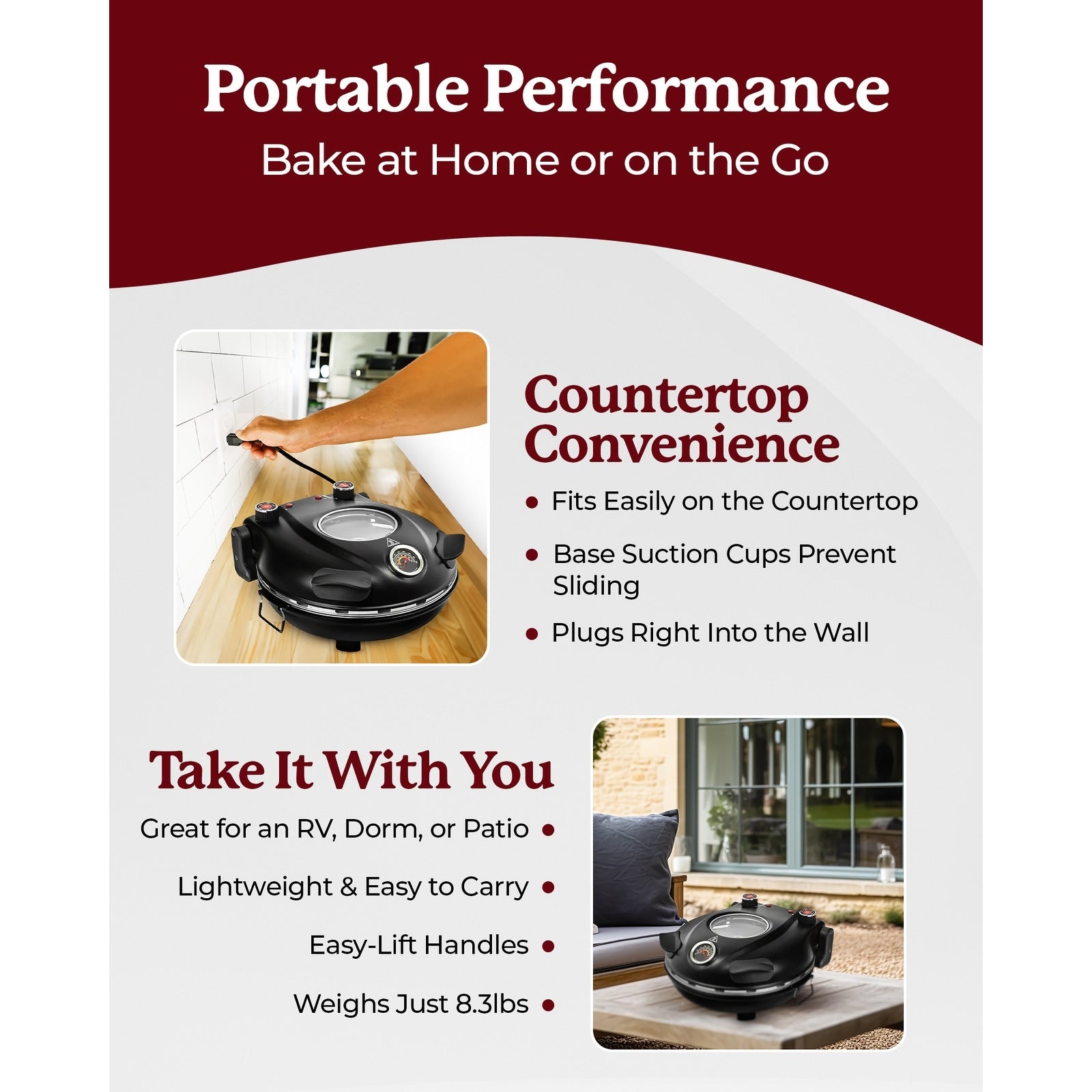 Four à pizza électrique Granitestone Piezano pour intérieur/extérieur avec pierre de céramique