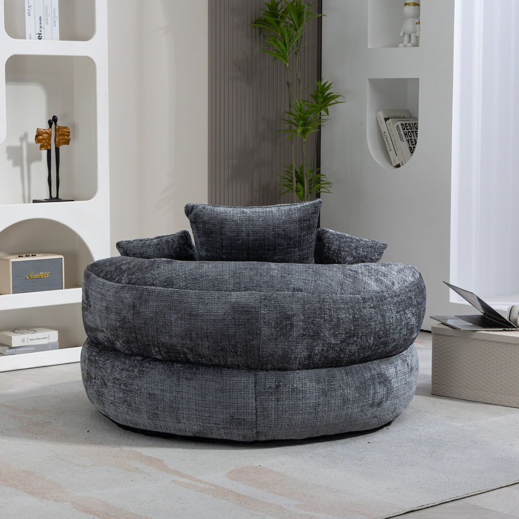 Pouf paresseux gris surdimensionné de 42,52 pouces en chenille avec trois coussins pour chambre à coucher