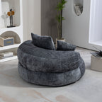 Pouf paresseux gris surdimensionné de 42,52 pouces en chenille avec trois coussins pour chambre à coucher