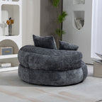 Pouf paresseux gris surdimensionné de 42,52 pouces en chenille avec trois coussins pour chambre à coucher